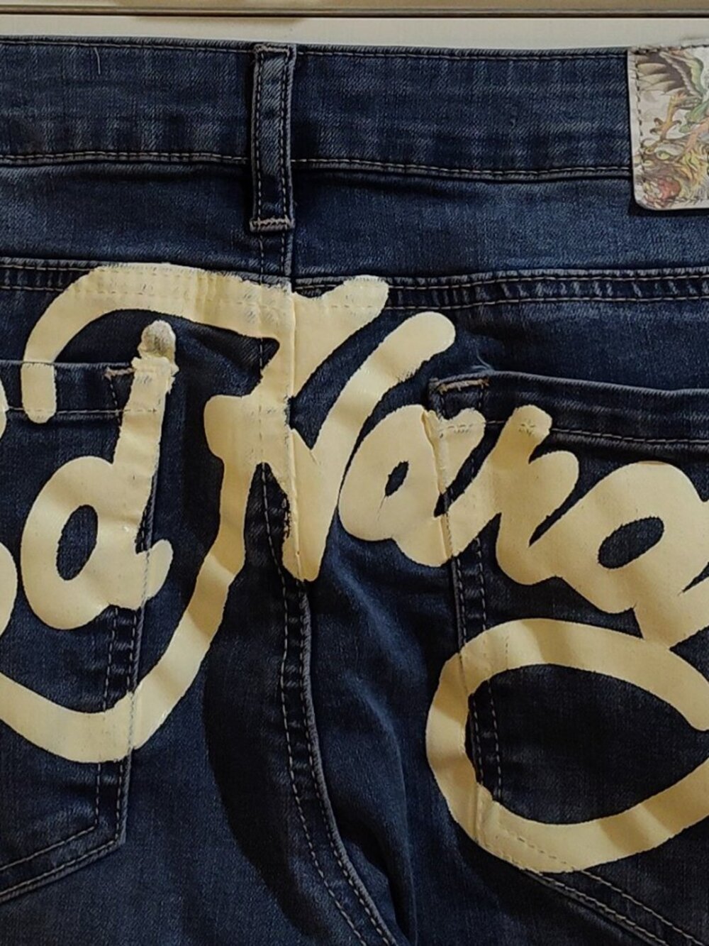 Ed Hardy New York Skull Embroidery with white name logo Size 30 Boot cut Jeans